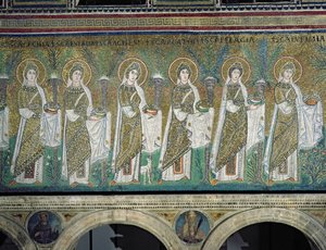 処女殉教者のグループ（モザイク） 作： Byzantine School